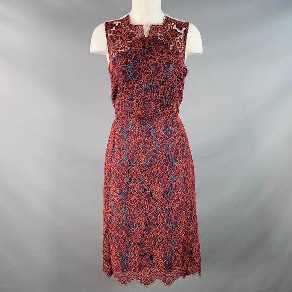 Carven Dresses & Skirts - CARVEN Size M Orange Purple Guipure Lace Sleeveless Knee Length Cocktail Dress